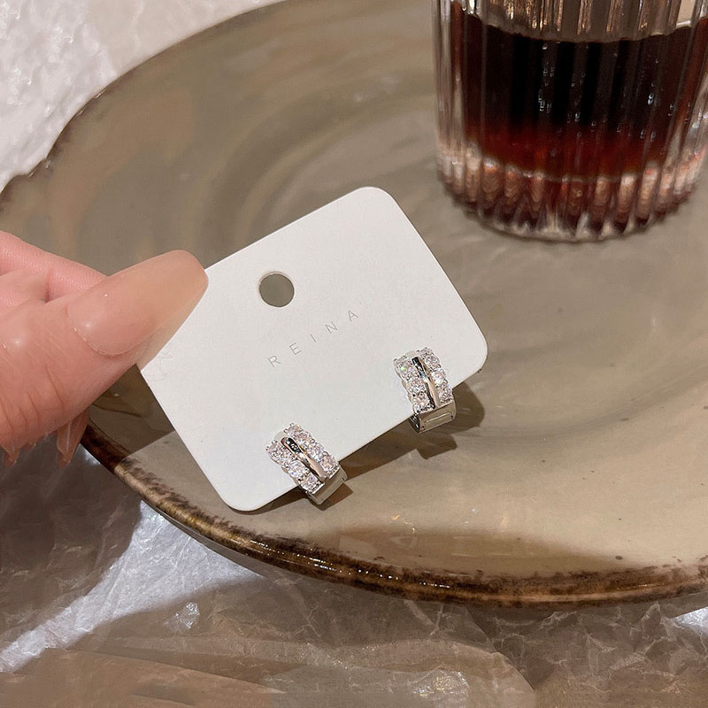 925jarum Perak Zirkon Halus Gesper Telinga Ear Studs Wanita Fashion C-shaped Earring