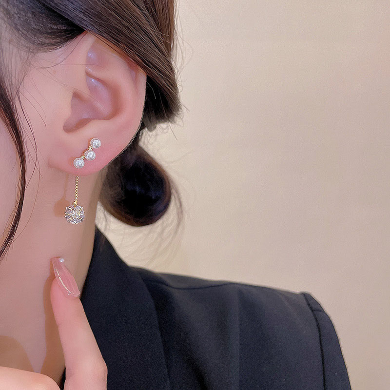 Desain Baru Mutiara Rumbai Zirkon Anting Perempuan925 Perak Jarum Mewah Stud Earring