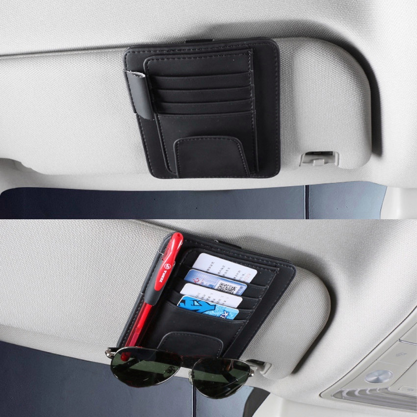 Kulit Multifungsi Car Sun Visor Organizer Pouch Bag Tempat Kartu Tempat Kacamata Honda Toyota interior Otomotif