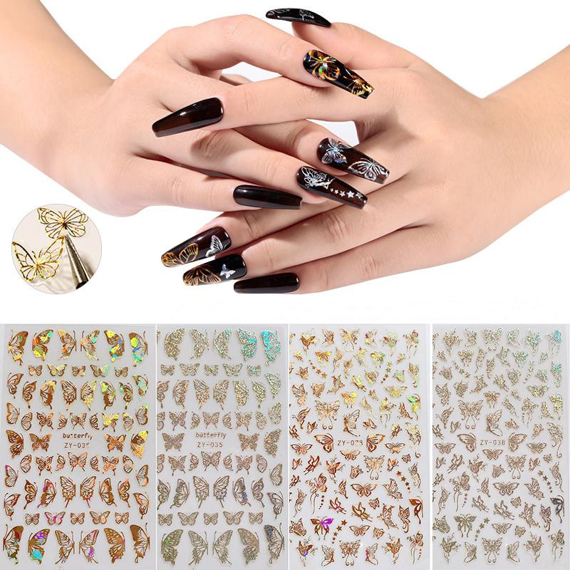 Kupu-kupu Transfer Air Nail Art Stiker Slider Set Warna-Warni Bunga Manicure Decals Nail Art Dekorasi