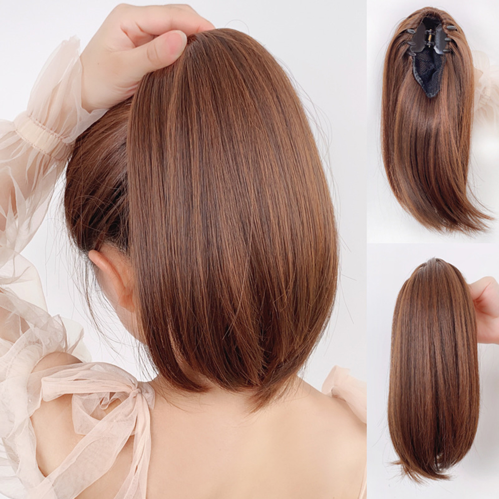 Elegan Realistis 30cm Pendek Lurus Hair Clip on Ponytail Wig Rambut Ekstensi Untuk Wanita Perempuan