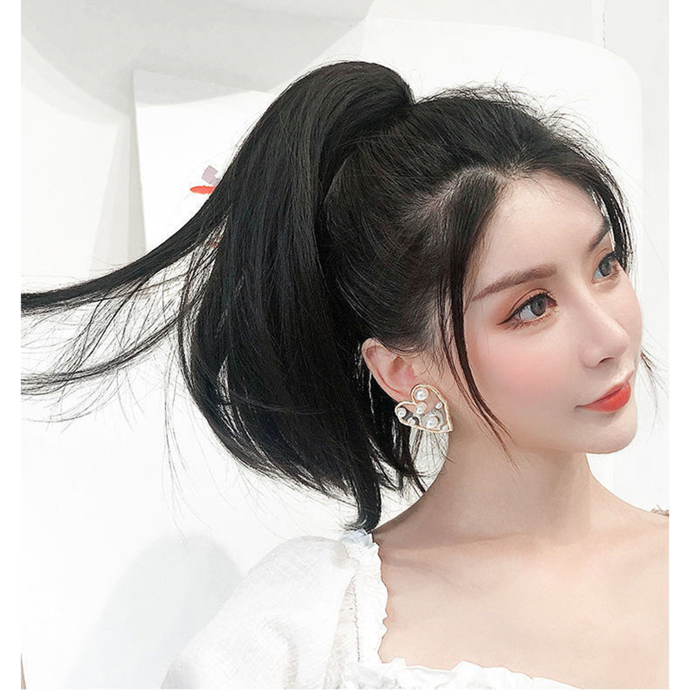 Elegan Realistis 30cm Pendek Lurus Hair Clip on Ponytail Wig Rambut Ekstensi Untuk Wanita Perempuan