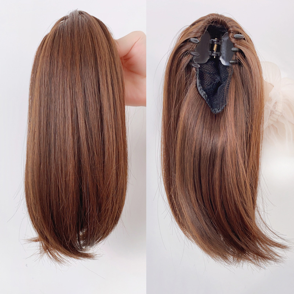 Elegan Realistis 30cm Pendek Lurus Hair Clip on Ponytail Wig Rambut Ekstensi Untuk Wanita Perempuan