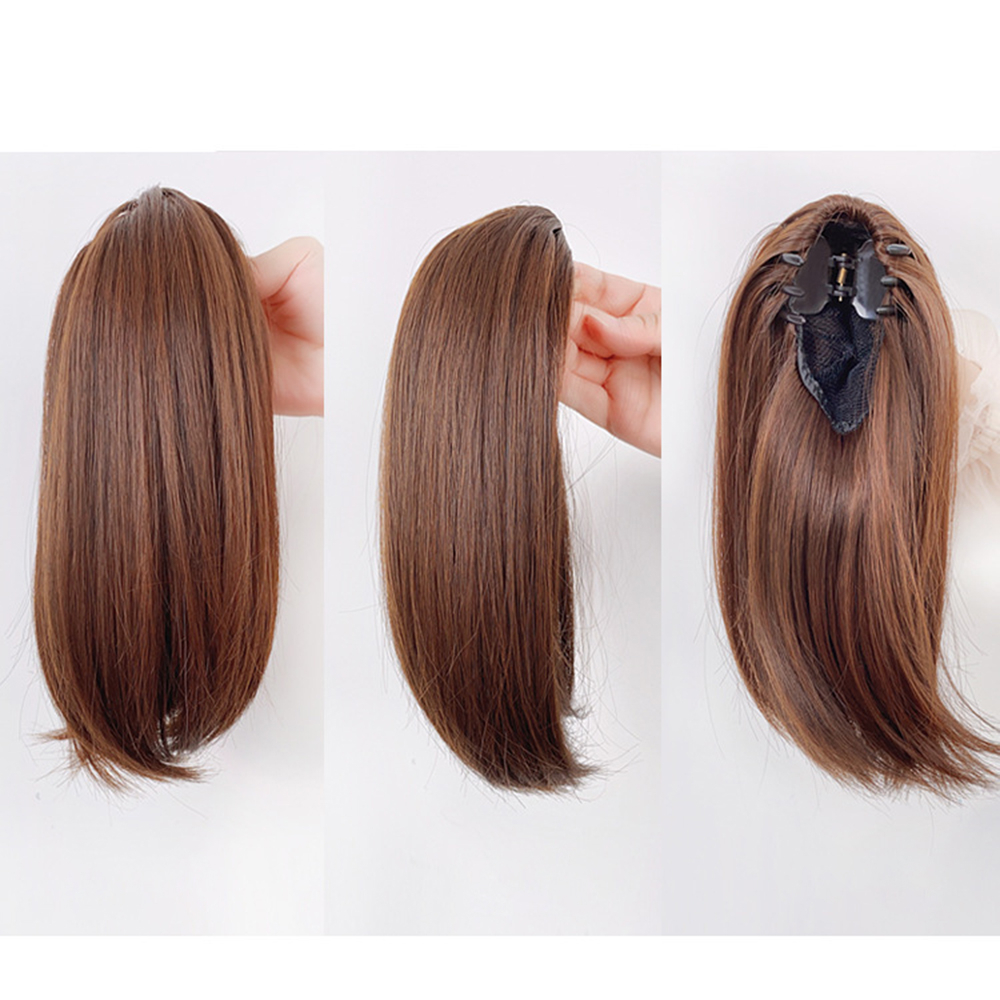 Elegan Realistis 30cm Pendek Lurus Hair Clip on Ponytail Wig Rambut Ekstensi Untuk Wanita Perempuan