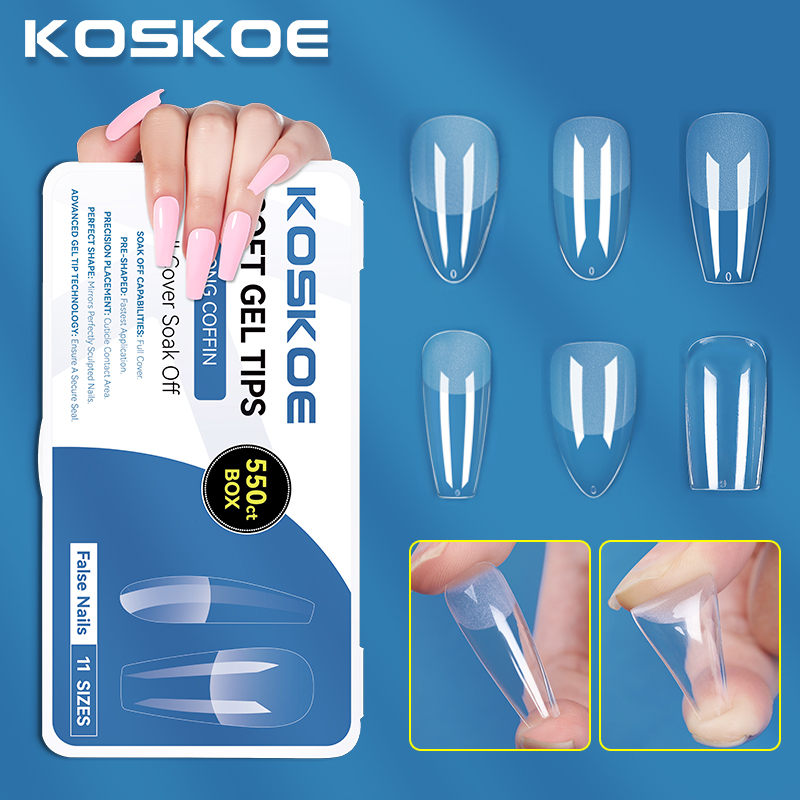 550pcs Matte Tips Ekstensi Kuku Palsu Frosted Fake Keranda Almond Oval Persegi Soft Gel Tips Acrylic Buatan Manicure