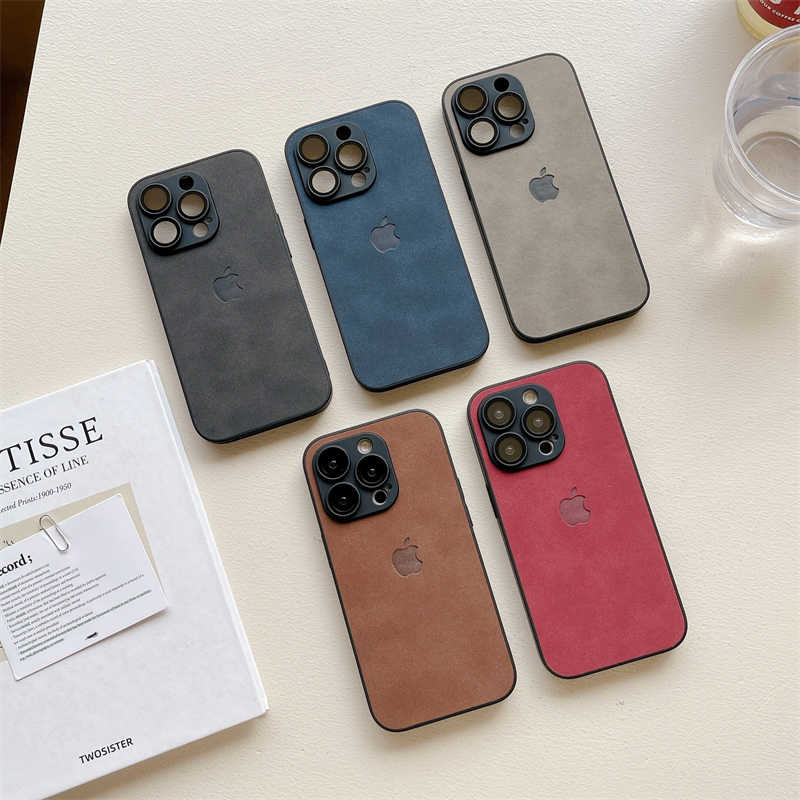 IPHONE Logo Apple Mewah Dengan Perlindungan film Lensa Casing Ponsel Kulit Domba Lembut Dan Tahan Guncangan Cocok Untuk Iphone14 13 12 11 Pro Max fingerprint proof