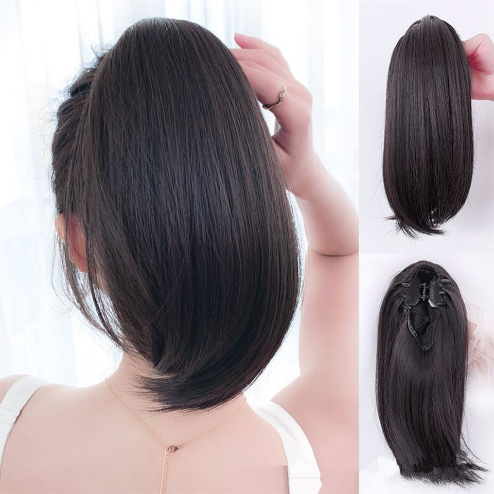 Wanita Perempuan Pendek Lurus Ponytail Wig Rambut Klip Gaya Invisible Hair Extension 30cm