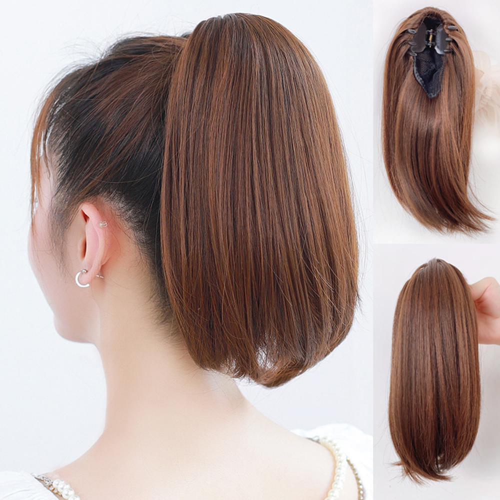 Wanita Perempuan Pendek Lurus Ponytail Wig Rambut Klip Gaya Invisible Hair Extension 30cm