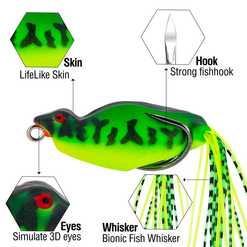 1pcs Soft Frog Lure 4.8cm/9.0g Ray Frog Floating Toman Swimbait 3D Eyes Snakehead Umpan Pancing Ikan Topwater Umpan Casting Dengan Kait Ganda