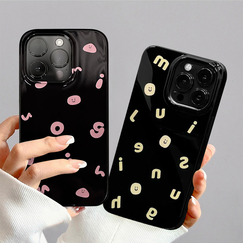 IPHONE Ins Fashion Simple Alphabet Case Kompatibel Untuk Iphone11 14 13 12 Pro Max7 8 Plus XR X XS Max SE 2020 Smiley Lucu Glossy Halus Lembut Tpu Silicon Phone Case