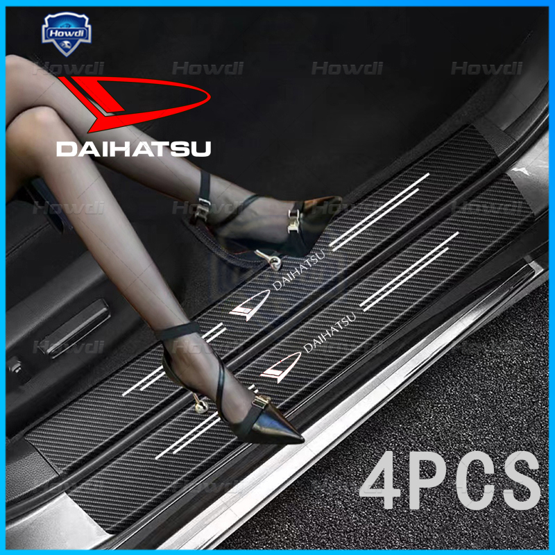 [4pc/Set] Strip Sill Step Samping Pintu Mobil Serat Karbon Kulit Anti Gores Pelindung Stiker Fiber Untuk Daihatsu