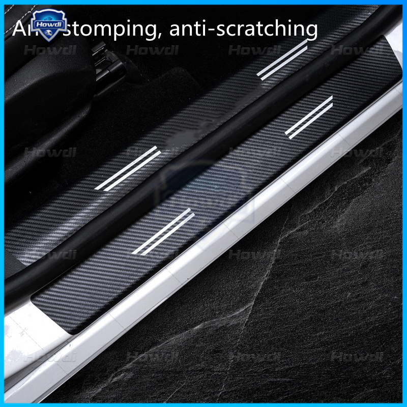 [4pc/Set] Strip Sill Step Samping Pintu Mobil Serat Karbon Kulit Anti Gores Pelindung Stiker Fiber Untuk Daihatsu