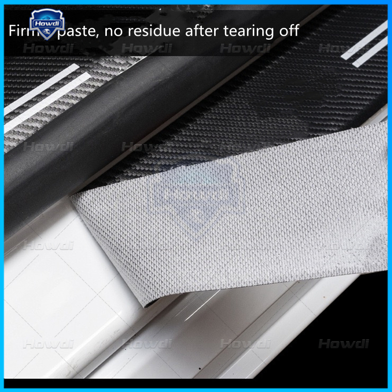 [4pc/Set] Pintu Mobil Side Step Sill Strip Serat Karbon Kulit Anti Gores Pelindung Stiker Fiber Untuk Hyundai