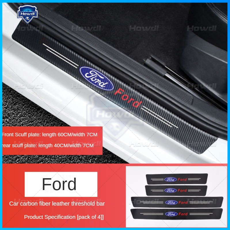 [4pc/Set] Pintu Mobil Side Step Sill Strip Serat Karbon Kulit Anti Gores Pelindung Stiker Fiber Untuk Ford