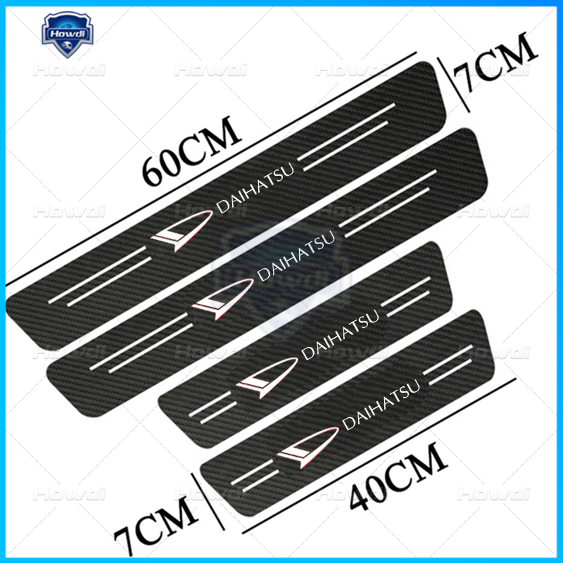 [4pc/Set] Strip Sill Step Samping Pintu Mobil Serat Karbon Kulit Anti Gores Pelindung Stiker Fiber Untuk Daihatsu