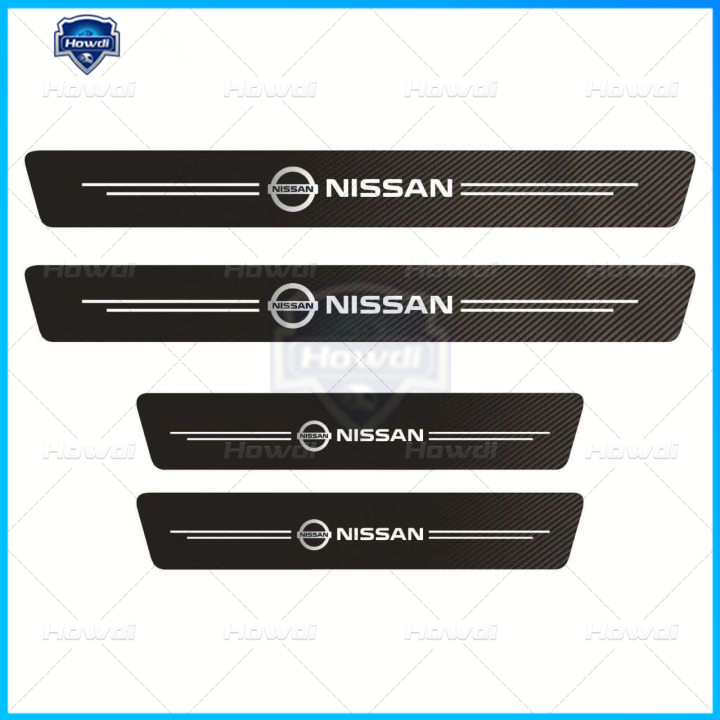 [4pc/Set] Pintu Mobil Side Step Sill Strip Serat Karbon Kulit Anti Gores Pelindung Stiker Fiber Untuk Nissan