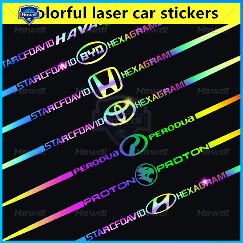 1pc Stiker Laser Dekorasi Mobil Reflektif Warna-Warni Body Pintu Mobil Tahan Air Refit Stickers Dengan logo Mobil