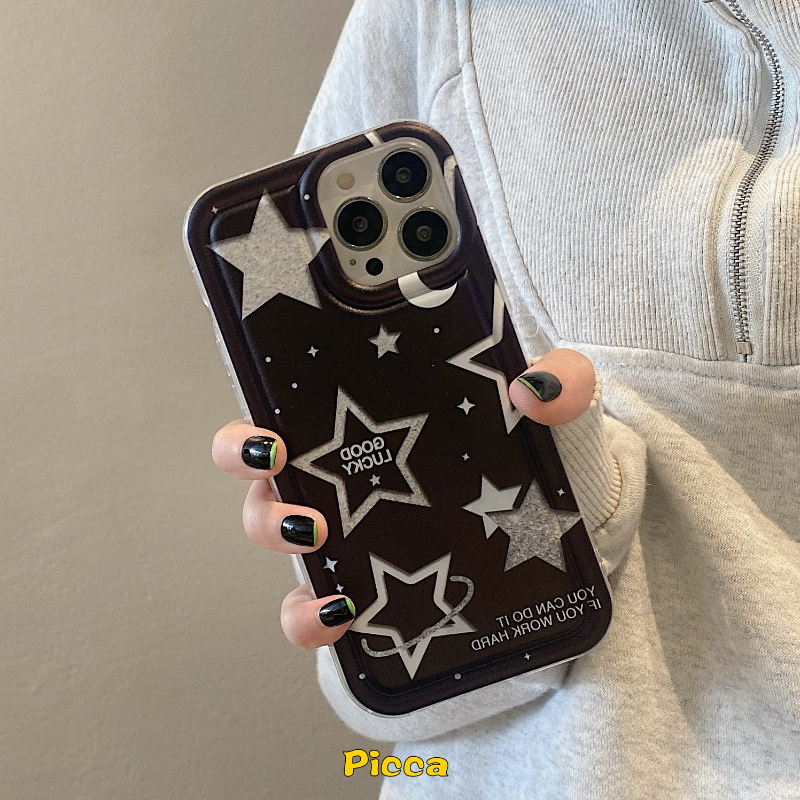 IPHONE Fantasi Tinta Lukisan Langit Berbintang Bintang Bulan Airbag Phone Case Kompatibel Untuk Iphone11 14 13 12 Pro MAX XR 78 6 6S Plus X XS MAX Bening Lembut TPU Shockproof Back Cover