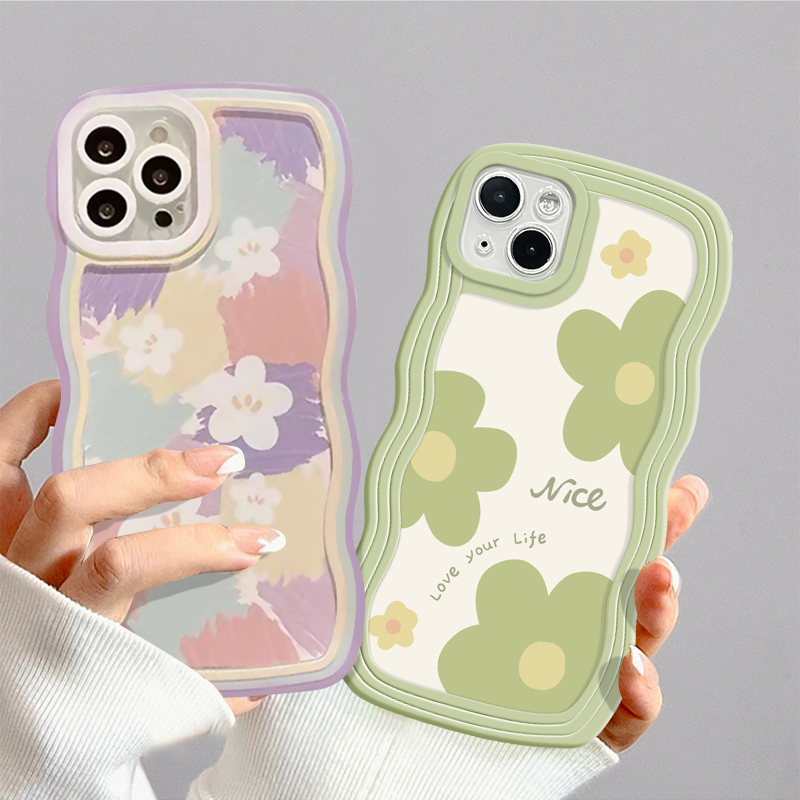 Casing Fantasi Lucu Untuk Samsung A14 A04 A04E A12 A03 A51 A21s A50 A50s A32 A23 A03s A31 A13 A30s A52 A11 A02s A22 A52s M22 M32 Lukisan Cat Minyak Bunga Wavy Edge Soft TPU Phone Case