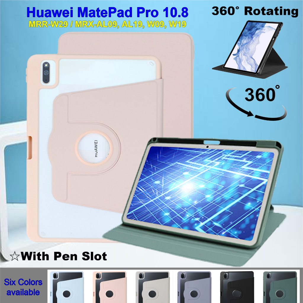 Untuk Huawei MatePad Pro 10.8 (2021.2019) 5G MRR-W29 MRX-AL09 AL19 MRX-W09 W19 Fashion360° Penutup Bening Akrilik Dapat Berputar Dengan Stand Slot Pulpen Flip Case Pelindung Tablet Mewah