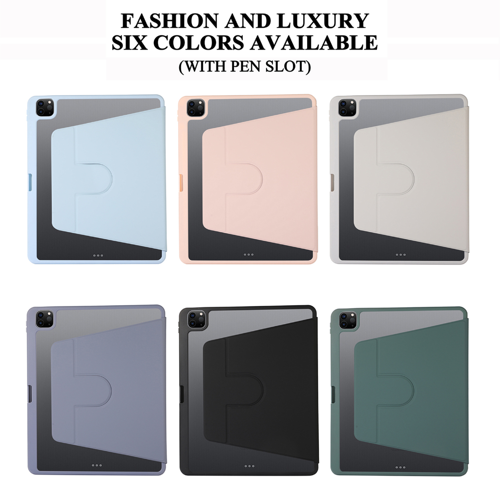 Untuk iPad Pro 12.9 2022 2021 2020 2018 iPad Pro 12.9-inch 5th 4th 3rd generation Fashion360° Penutup Bening Akrilik Berputar Dengan Stand Slot Pulpen Flip Case Pelindung Tablet Mewah