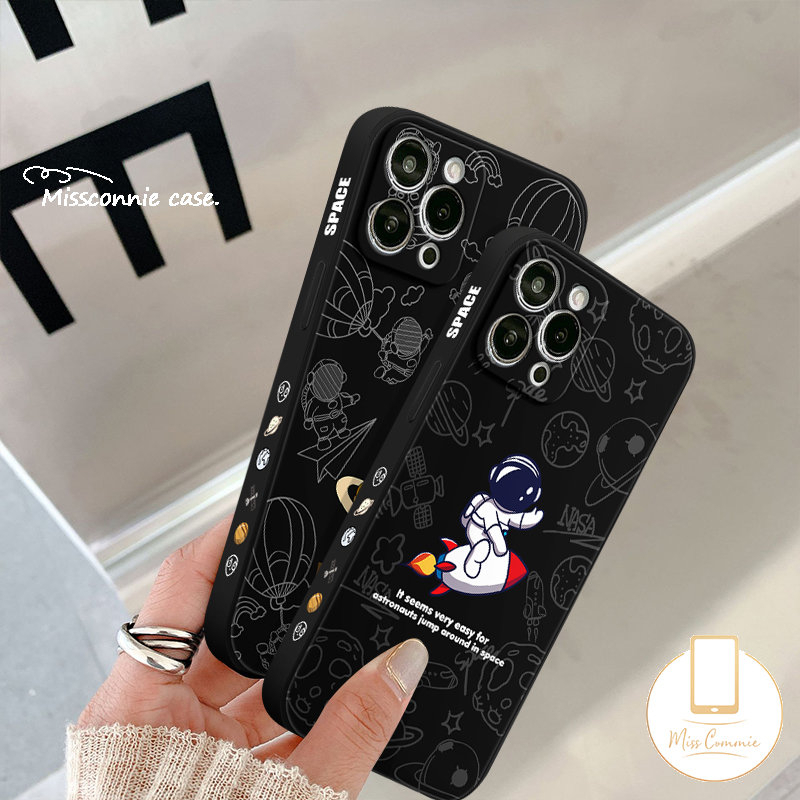 Casing Motif Samping Redmi 9A 10A 12C 9T 9 10 9C NFC Redmi Note 9 10s 11 10 8 10Pro 10 Pro Max Plus Poco F4 F3 Pro Tepi Lurus Lucu Kartun Astronot NASA Lembut Tpu Penutup Belakang