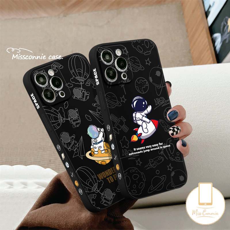 Casing Motif Samping Redmi 9A 10A 12C 9T 9 10 9C NFC Redmi Note 9 10s 11 10 8 10Pro 10 Pro Max Plus Poco F4 F3 Pro Tepi Lurus Lucu Kartun Astronot NASA Lembut Tpu Penutup Belakang