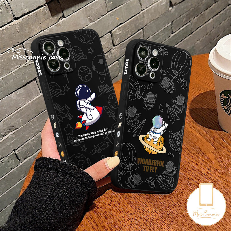 Casing Motif Samping Redmi 9A 10A 12C 9T 9 10 9C NFC Redmi Note 9 10s 11 10 8 10Pro 10 Pro Max Plus Poco F4 F3 Pro Tepi Lurus Lucu Kartun Astronot NASA Lembut Tpu Penutup Belakang