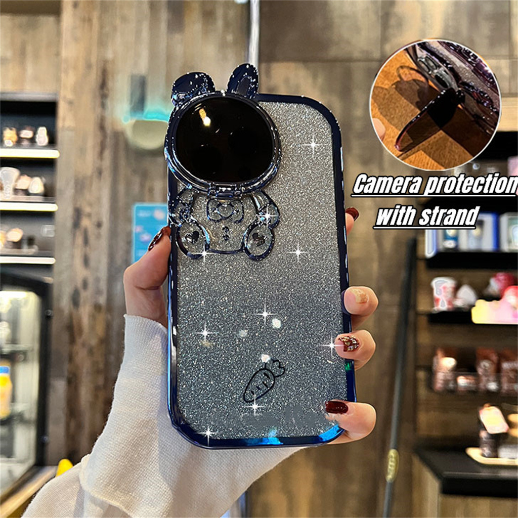 Kartun 3D Dengan stand case iPhone 14 pro max case iPhone 12 13 pro Max14 plus 11 promax Kamera Mewah Perlindungan Lensa shock-proof Kedap Kedip Kedap Udara TPU Lembut Belakang