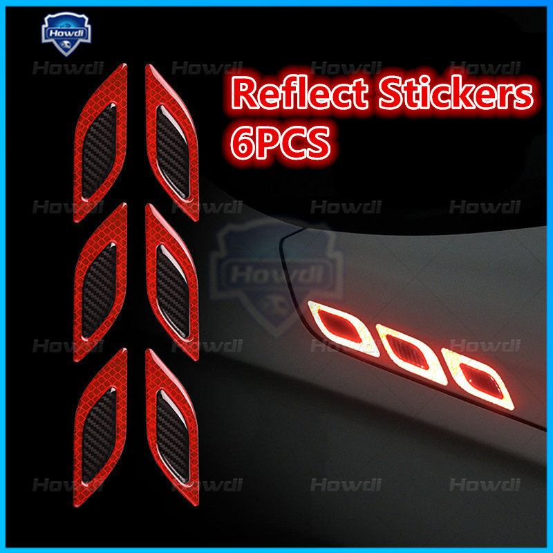 6 Pcs 3D Mobil Styling Reflektif Serat Karbon Bumper Strip Tape Peringatan Keselamatan Aman Reflektor Stiker