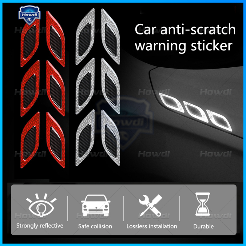 6 Pcs 3D Mobil Styling Reflektif Serat Karbon Bumper Strip Tape Peringatan Keselamatan Aman Reflektor Stiker