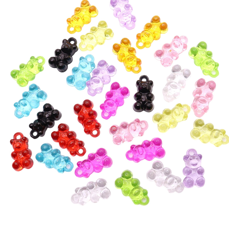 20pcs Liontin Akrilik Warna-Warni Beruang Kecil Yang Lucu Manik-Manik Transparan Untuk Membuat Pesona Kalung Anting Liontin Gelang Aksesoris