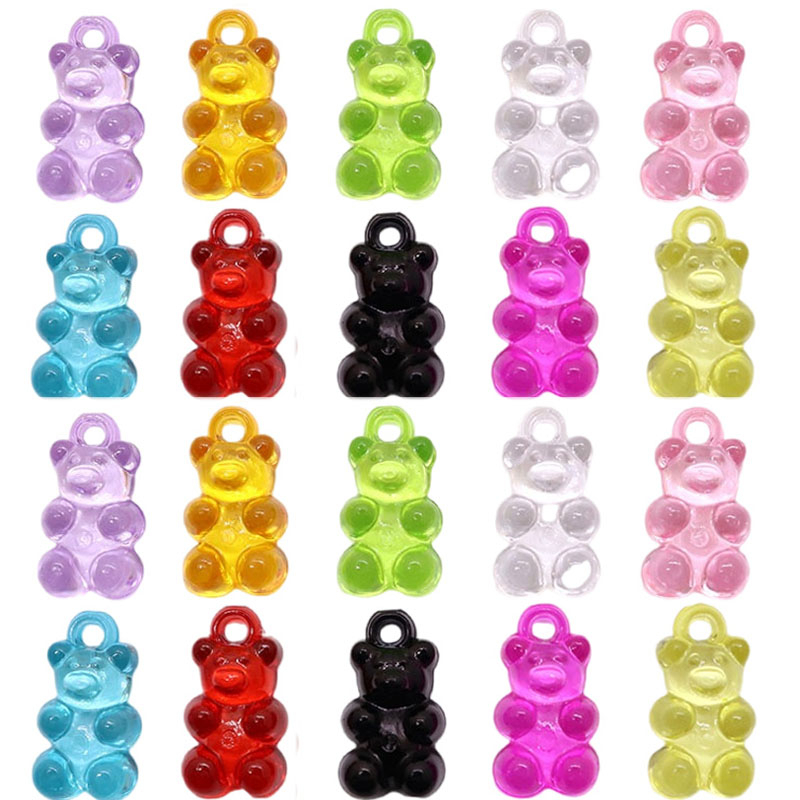 20pcs Liontin Akrilik Warna-Warni Beruang Kecil Yang Lucu Manik-Manik Transparan Untuk Membuat Pesona Kalung Anting Liontin Gelang Aksesoris