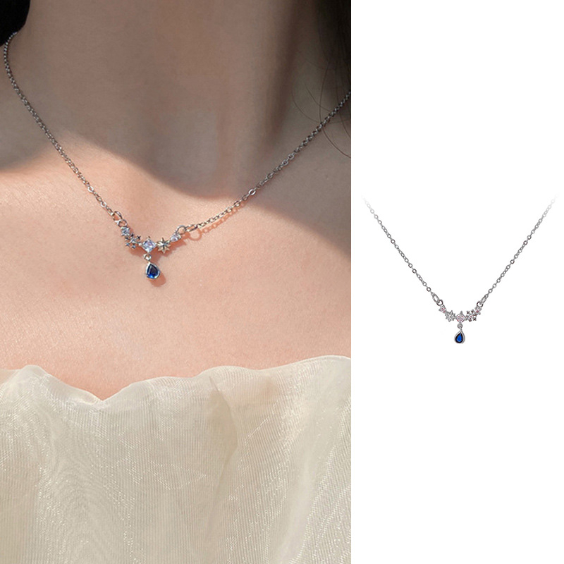 【antop】Blue Zircon Water Drop Kalung Wanita Ringan Mewah Manis Keren Temperamen Rasa Maju