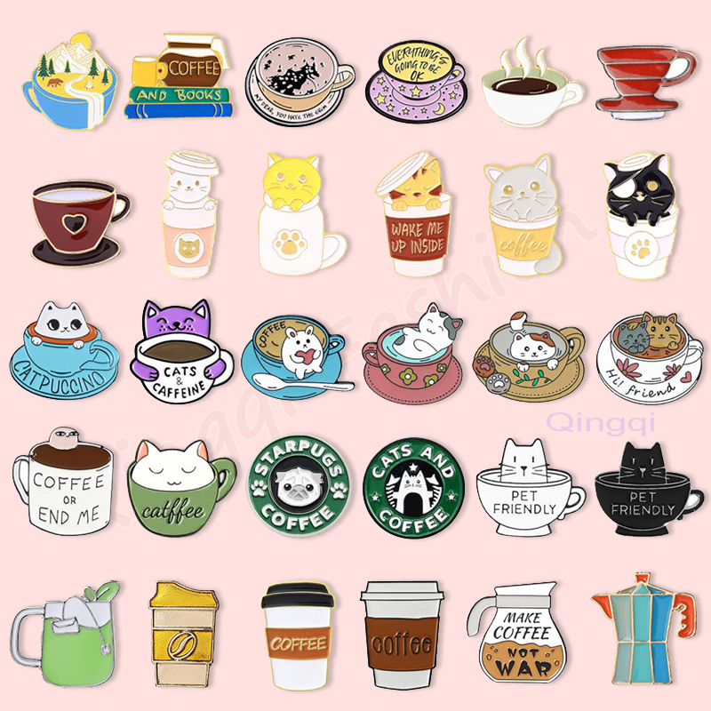 Kreatif Hewan Kucing Kopi Enamel Pin Coffee Pot Cangkir Paduan Bros Lencana Kerah Bros Cafe Perhiasan Hadiah Untuk Penggemar Teman