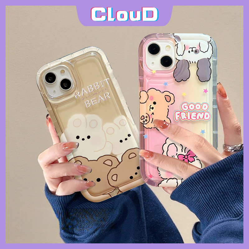 IPHONE Case Motif Kartun Beruang Kelinci Hewan Lucu Kompatibel Untuk Iphone11 14 13 12 Pro Max6 7 8 6S Plus X XR XS MAX 7Plus SE 2020 Lembut Tpu Airbag Shockproof Cover