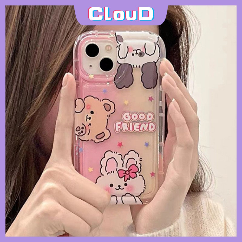 IPHONE Case Motif Kartun Beruang Kelinci Hewan Lucu Kompatibel Untuk Iphone11 14 13 12 Pro Max6 7 8 6S Plus X XR XS MAX 7Plus SE 2020 Lembut Tpu Airbag Shockproof Cover