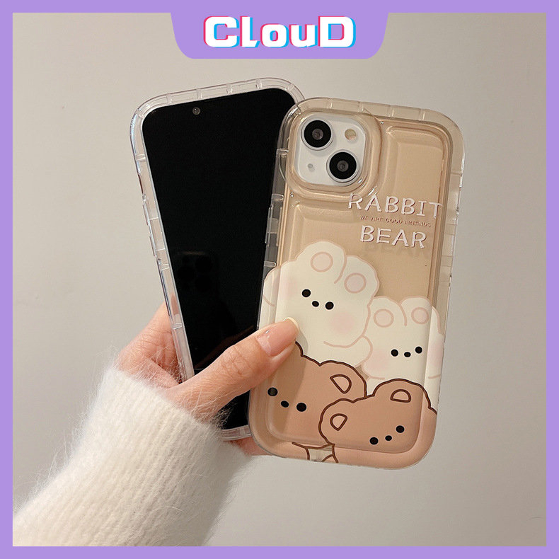 IPHONE Case Motif Kartun Beruang Kelinci Hewan Lucu Kompatibel Untuk Iphone11 14 13 12 Pro Max6 7 8 6S Plus X XR XS MAX 7Plus SE 2020 Lembut Tpu Airbag Shockproof Cover