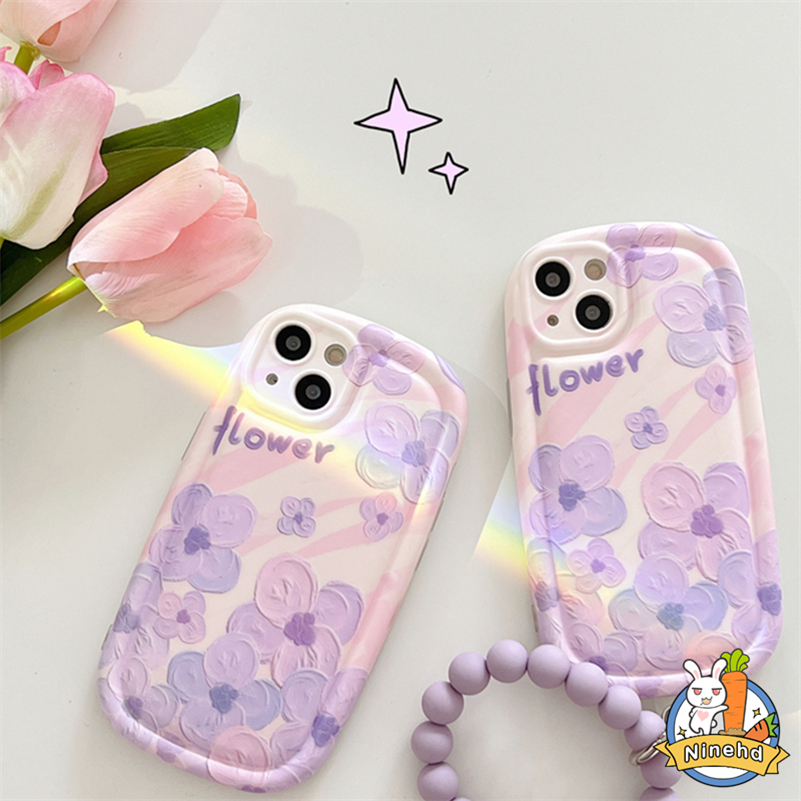 OPPO A17 A17K A57 A77 A77s A16 A16K A15 A15s A3s A5s A78 A76 A96 A74 A54 A93 A94 A95 A92 A55 A52 A53 A33 A31 A5 A9 2020 A7 F11 Reno 8T 5 5K 6Z 5Z bunga Ungu Cantik Airbag Silikon Tahan Guncangan Casing Ponsel
