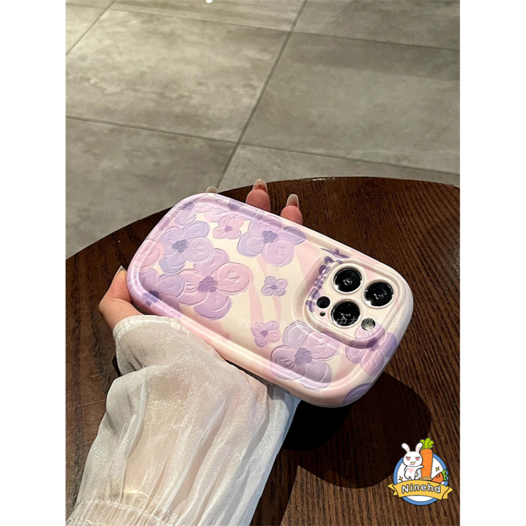 Realme C55 C35 C33 C31 C30 C30s 10c21y C25Y C25 C20 C20A C17 C15 C12 C11 7i 5 5s 5i 6i Lovely Purple Flowers Casing Ponsel Penebalan Shockproof Lukisan Pelindung Lembut TPU Cover