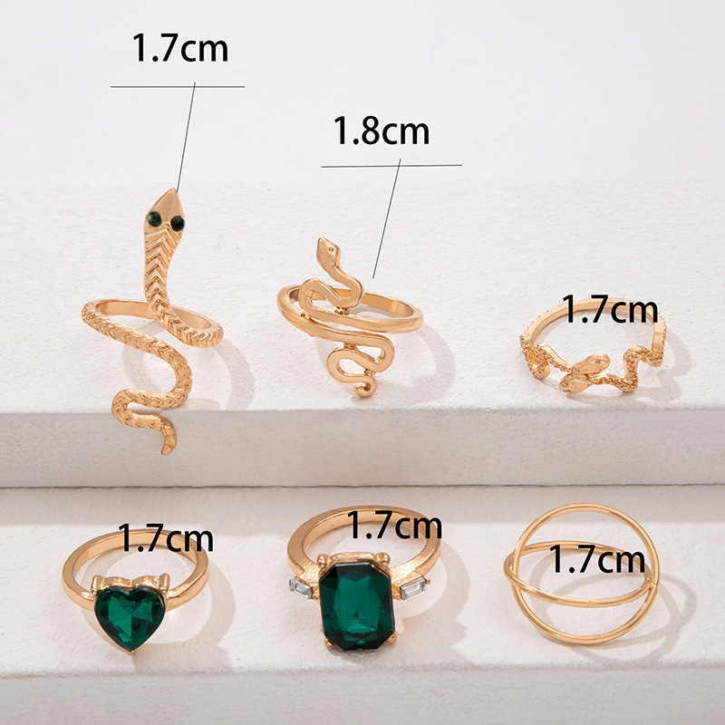 6pcs / Set Cincin Bentuk Hati / Kotak / Ular / Geometri Hias Batu Permata Imitasi Warna Merah Mawar Untuk Wanita