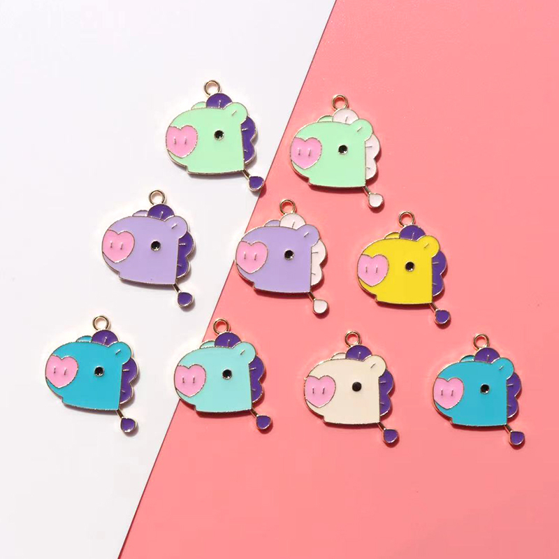 4 Pcs Diy Kalung Anting Perhiasan Aksesoris Warna-Warni Menjatuhkan Minyak Paduan Kuda Poni Lucu Pesona Liontin Enamel