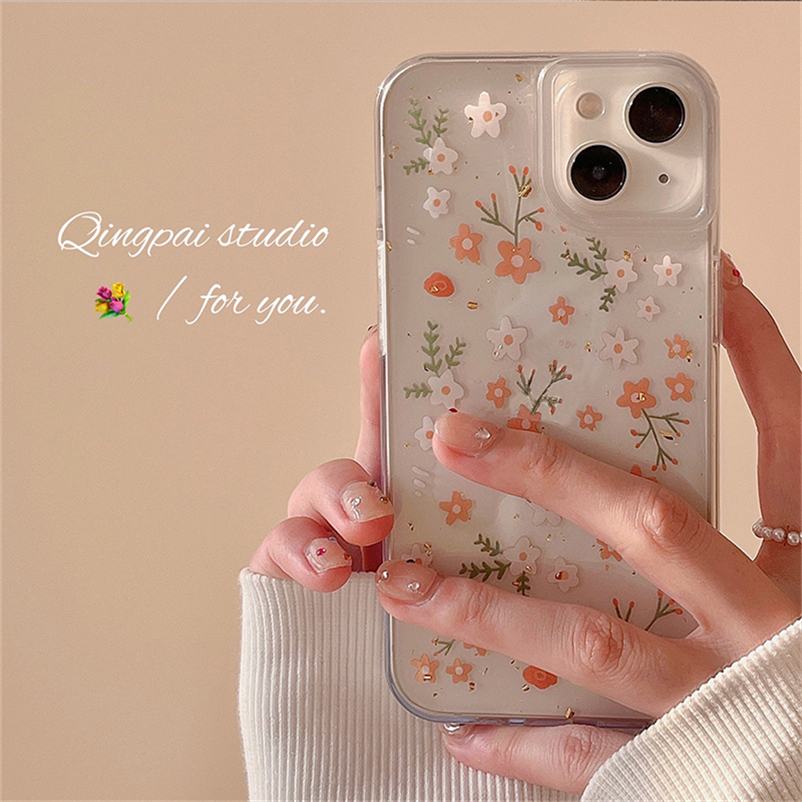 Soft Case Silikon TPU Motif Bunga Biru Compatible for iPhone 14 13 12 11 Pro Max Xs Max X Xr iPhone 7 8 6 6s Plus SE 2020 Blue Floral Flower All-Inclusive Lens Protection Phone Case Anti-Drop Camera Protect Soft Silicone Case