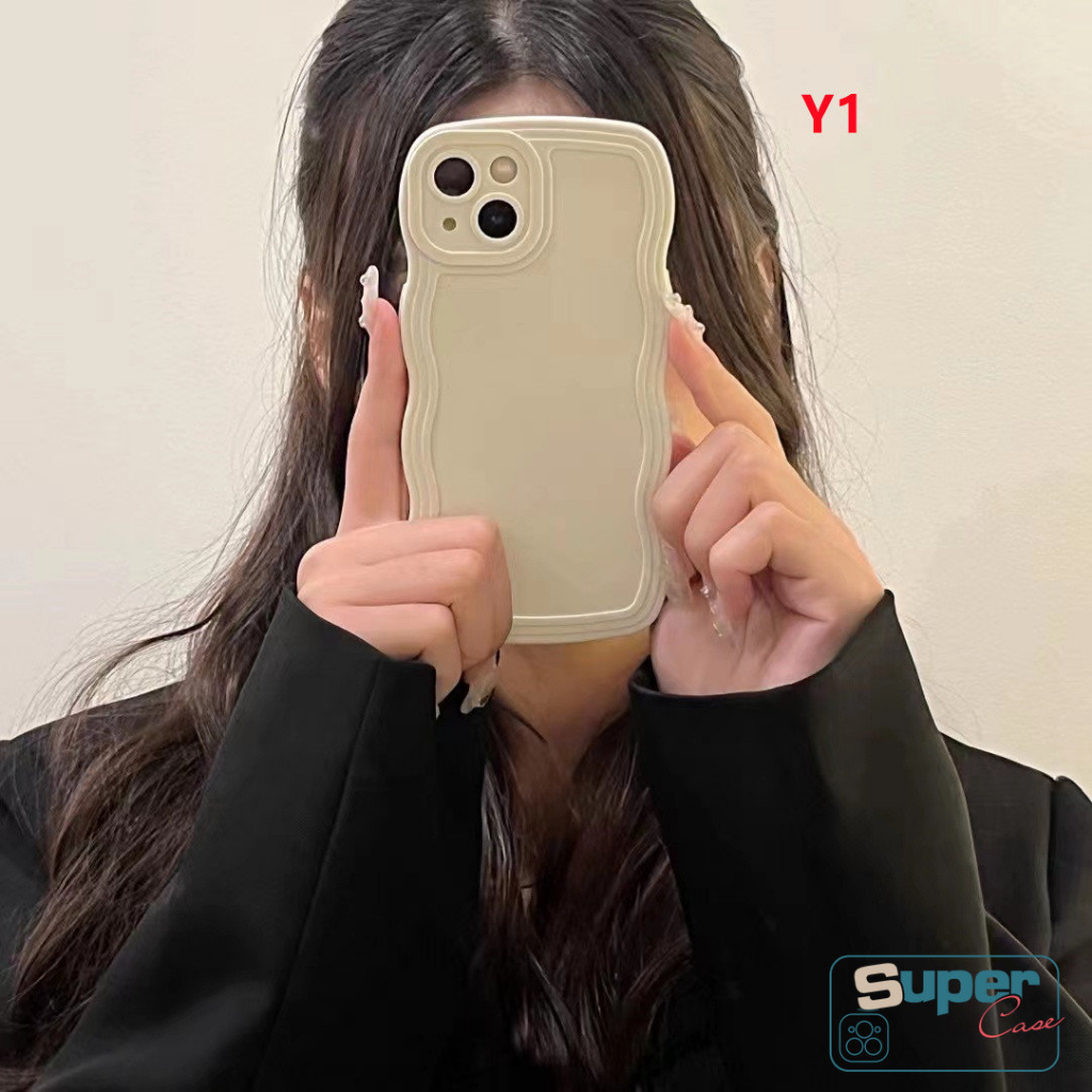 Casing Ponsel Warna Solid Sederhana Mewah Baru Kompatibel Untuk iPhone 7Plus XR 11 13 12 14 Pro MAX X XS Max7 8 Plus Warna Permen Bergelombang Tepi Shockproof Pelindung Kamera Back Cover