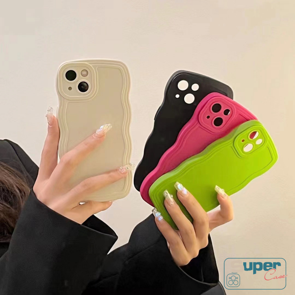 Casing Ponsel Warna Solid Sederhana Mewah Baru Kompatibel Untuk iPhone 7Plus XR 11 13 12 14 Pro MAX X XS Max7 8 Plus Warna Permen Bergelombang Tepi Shockproof Pelindung Kamera Back Cover