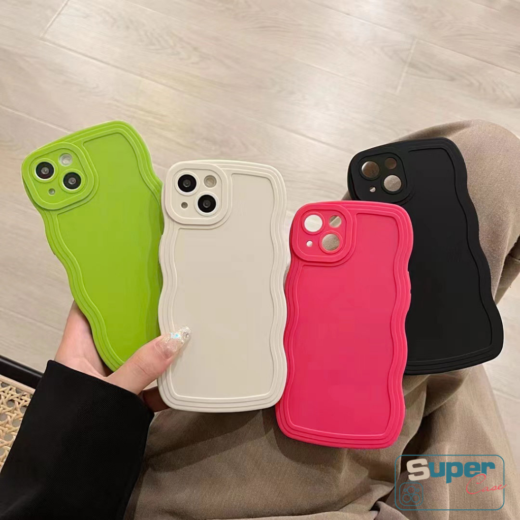 Casing Ponsel Warna Solid Sederhana Mewah Baru Kompatibel Untuk iPhone 7Plus XR 11 13 12 14 Pro MAX X XS Max7 8 Plus Warna Permen Bergelombang Tepi Shockproof Pelindung Kamera Back Cover