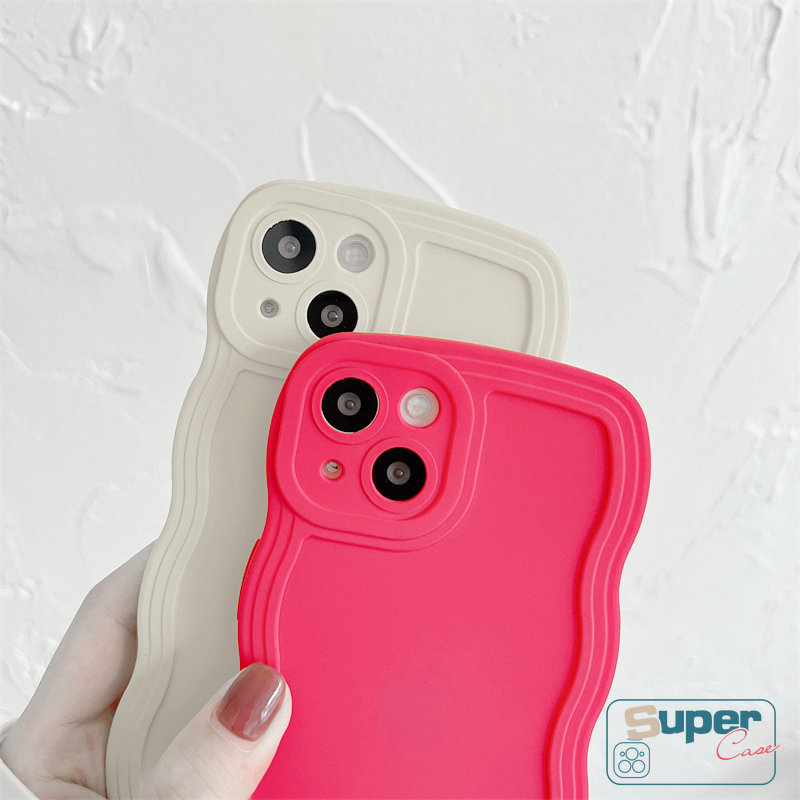 Casing Ponsel Warna Solid Sederhana Mewah Baru Kompatibel Untuk iPhone 7Plus XR 11 13 12 14 Pro MAX X XS Max7 8 Plus Warna Permen Bergelombang Tepi Shockproof Pelindung Kamera Back Cover