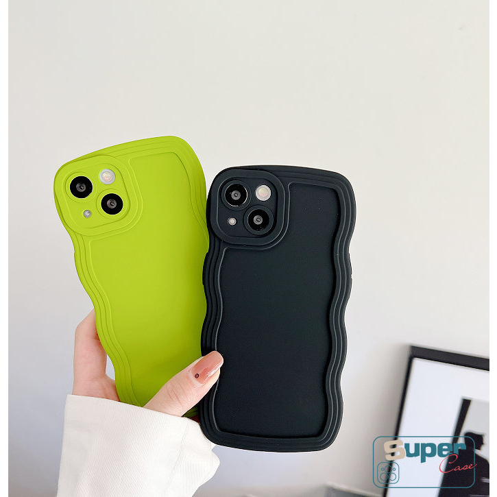 Casing Ponsel Warna Solid Sederhana Mewah Baru Kompatibel Untuk iPhone 7Plus XR 11 13 12 14 Pro MAX X XS Max7 8 Plus Warna Permen Bergelombang Tepi Shockproof Pelindung Kamera Back Cover