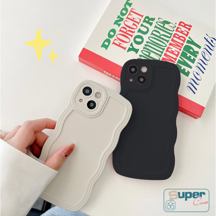 Casing Ponsel Warna Solid Sederhana Mewah Baru Kompatibel Untuk iPhone 7Plus XR 11 13 12 14 Pro MAX X XS Max7 8 Plus Warna Permen Bergelombang Tepi Shockproof Pelindung Kamera Back Cover