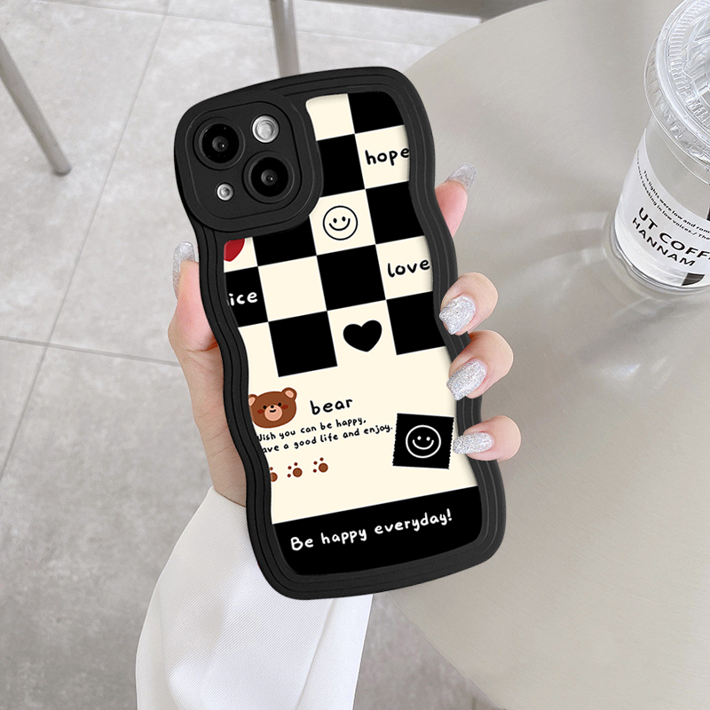 Kartun Soft Case Realme C53 C55 10 C31 C30 8i 8 8pro C33 7 9 9pro+7i C35 C20 C21 C11 C15 C12 5 6i 5i C25 C25s 5s 6s Wave Edge Cute Bear Lattice Ilustrasi Rainbow Soft Cover